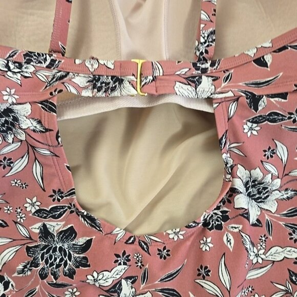 Kona Sol Women's Dusty Rose Floral One Piece Swimsuit V Neck Side Ties Size 18W - Picture 6 of 16